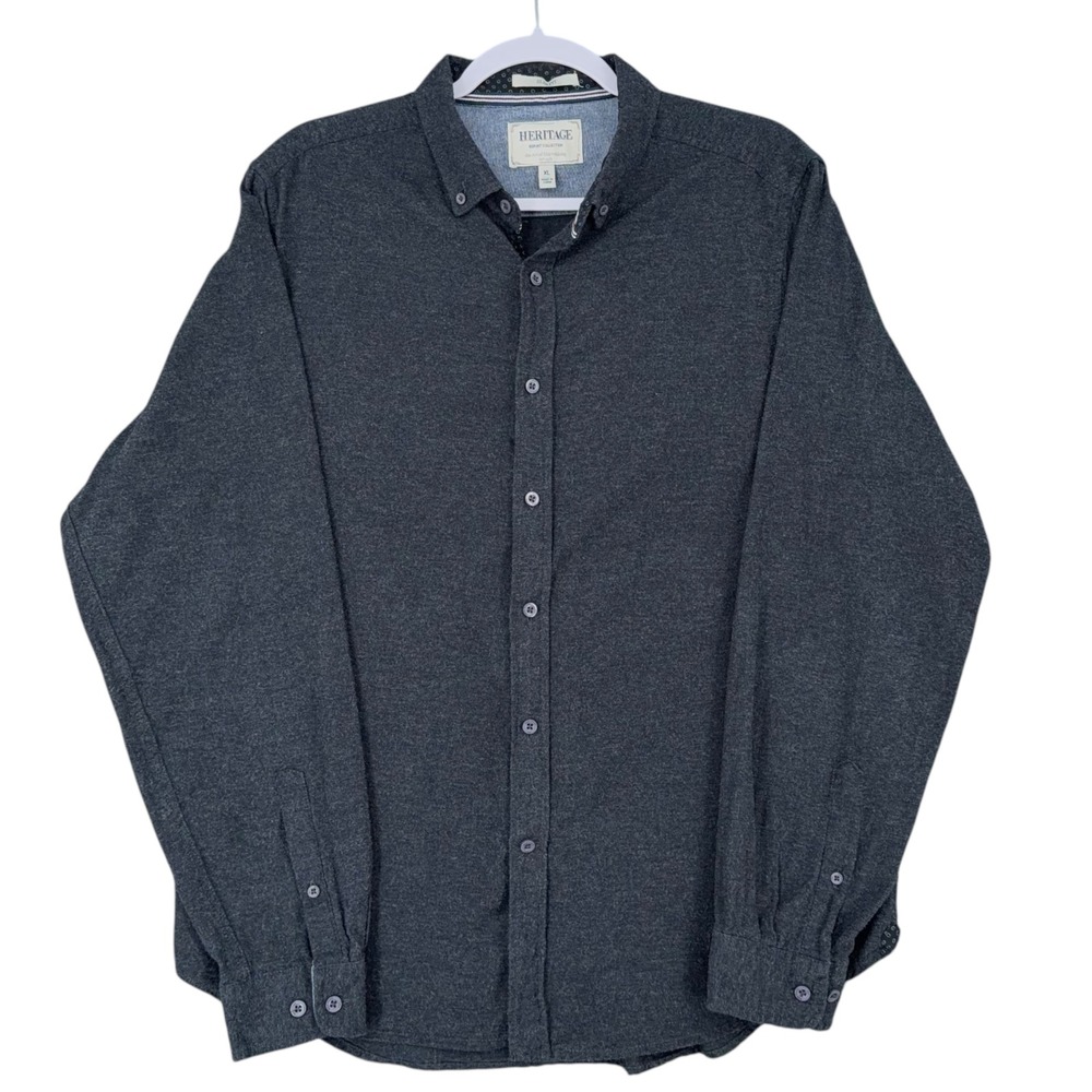 HERITAGE REPORT COLLECTION‎ Men's Slim Fit Button Down Shirt Charcoal XL Cotton